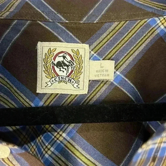 CINCH Brown and Blue Plaid Button Down Western Long Sleeve Shirt - Picture 4 of 5